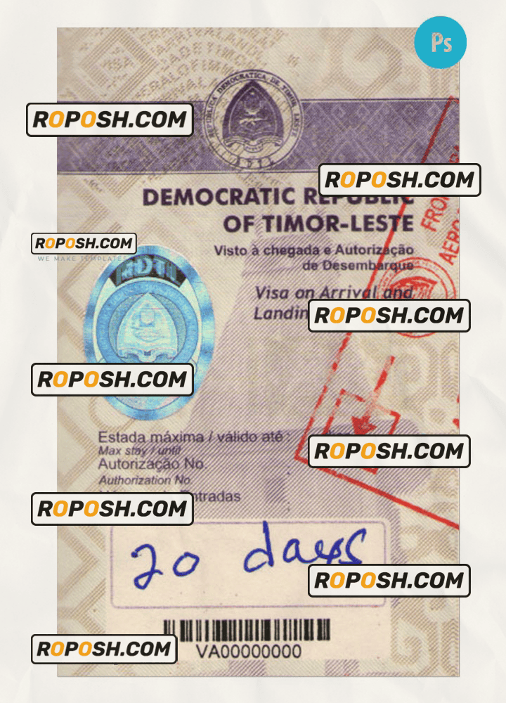 Timor-Leste travel visa PSD template, fully editable Timor-Leste travel visa PSD template, fully editable