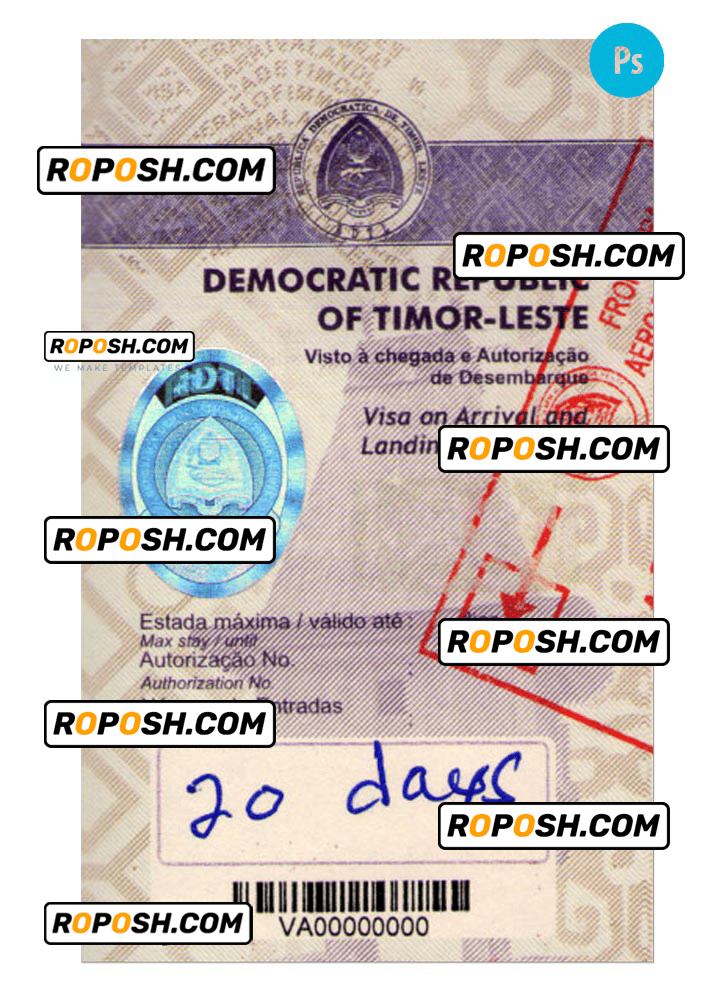 Timor-Leste travel visa PSD template, fully editable Timor-Leste travel visa PSD template, fully editable