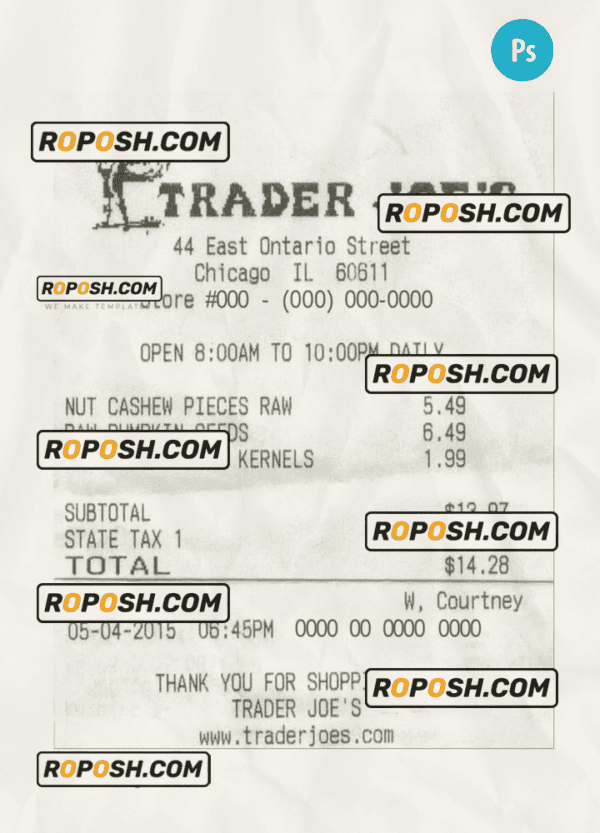 TRADER JOE’S cash receipt PSD template