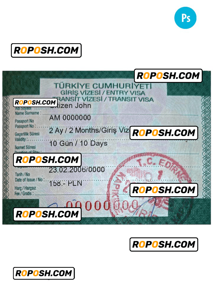 TURKEY entry visa PSD template, fully editable TURKEY entry visa PSD template, fully editable