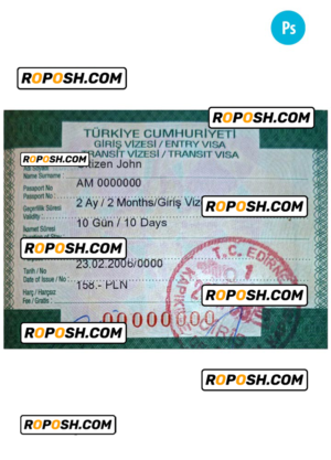 TURKEY entry visa PSD template, fully editable