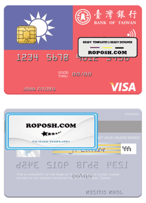 Taiwan Bank of Taiwan visa debit card template in PSD format