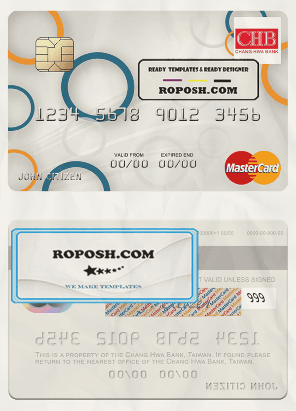 Taiwan Chang Hwa Bank mastercard template in PSD format