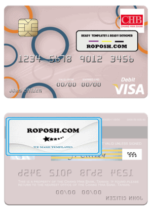 Taiwan Chang Hwa Bank visa debit card template in PSD format