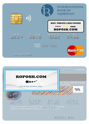 Tajikistan IBT Bank mastercard template in PSD format