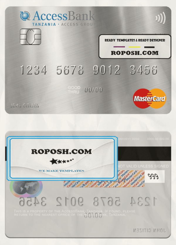 Tanzania AccessBank mastercard template in PSD format