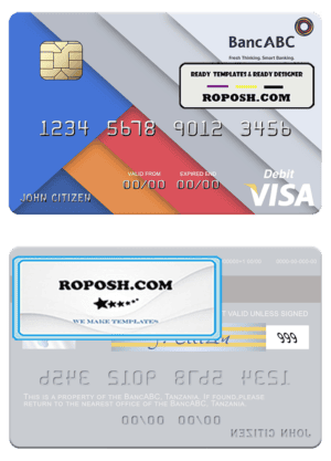 Tanzania BancABC visa debit card template in PSD format