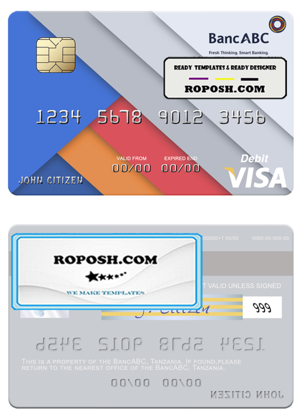 Tanzania BancABC visa debit card template in PSD format