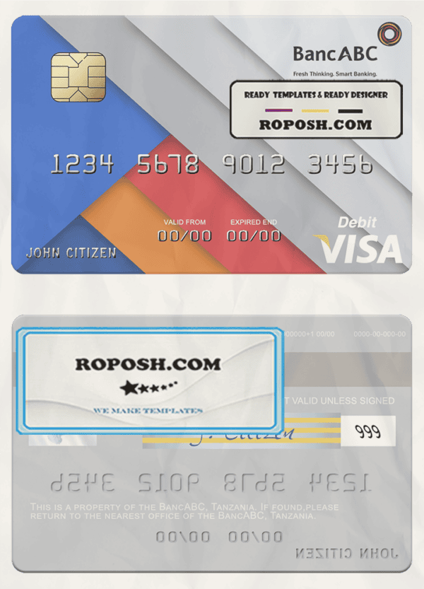 Tanzania BancABC visa debit card template in PSD format