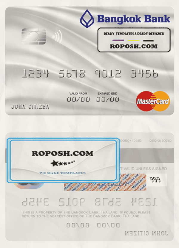 Thailand Bangkok Bank mastercard template in PSD format