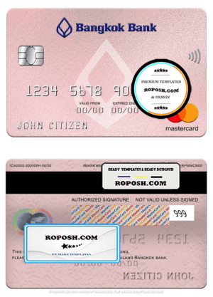 Thailand Bangkok bank mastercard, fully editable template in PSD format