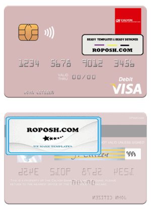 Thailand Calyon Bank visa debit card template in PSD format
