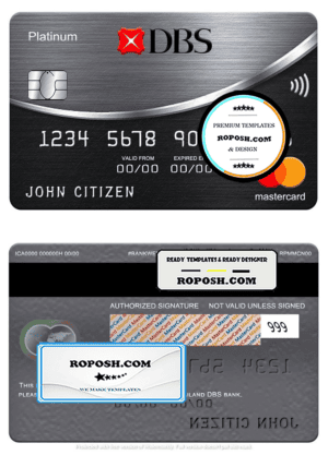 Thailand DBS bank mastercard platinum, fully editable template in PSD format