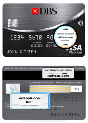 Thailand DBS bank visa platinum card, fully editable template in PSD format