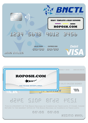 Timor-Leste Banco Nacional de Comércio de Timor-Leste visa debit card template in PSD format