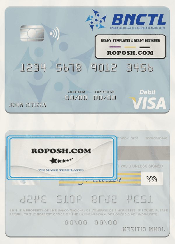 Timor-Leste Banco Nacional de Comércio de Timor-Leste visa debit card template in PSD format
