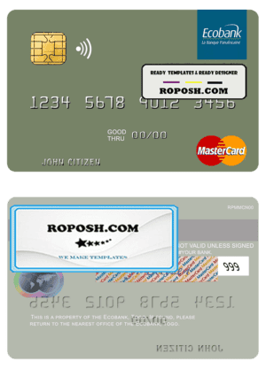 Togo Ecobank mastercard template in PSD format