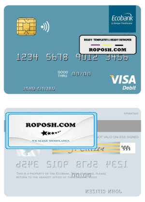 Togo Ecobank visa debit card template in PSD format