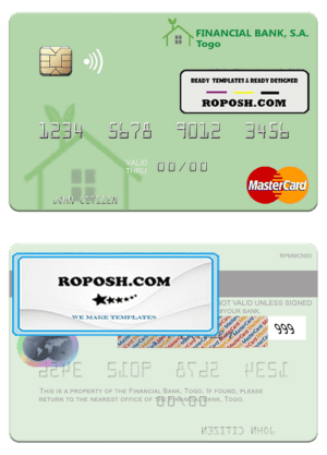 Togo Financial Bank mastercard template in PSD format