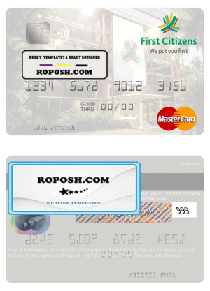 Trinidad and Tobago First Citizes Bank mastercard template in PSD format