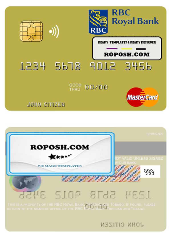 Trinidad and Tobago RBC Royal Bank mastercard template in PSD format