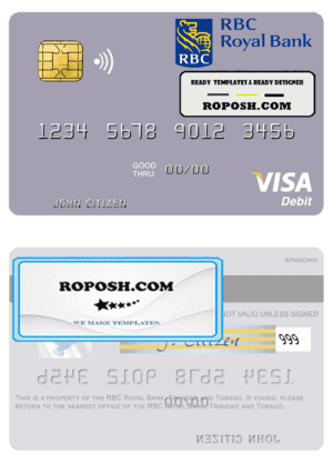Trinidad and Tobago RBC Royal Bank visa debit card template in PSD format