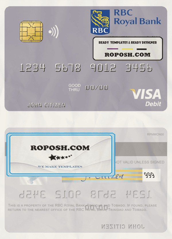 Trinidad and Tobago RBC Royal Bank visa debit card template in PSD format