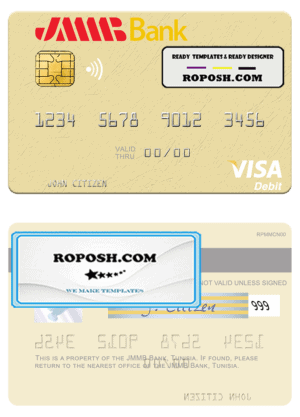 Tunisia JMMB Bank visa debit card template in PSD format