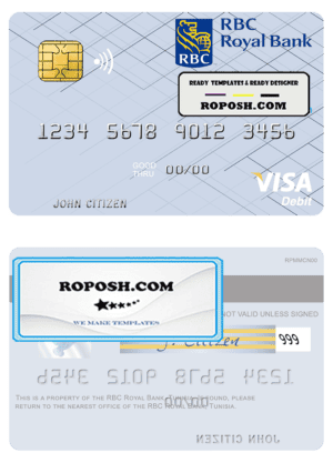 Tunisia RBC Royal Bank visa debit card template in PSD format