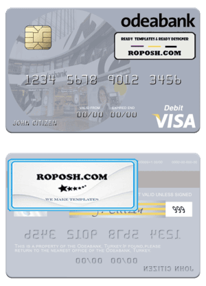 Turkey Odeabank visa debit card template in PSD format