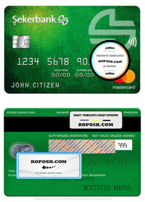 Turkey Sekerbank mastercard, fully editable template in PSD format
