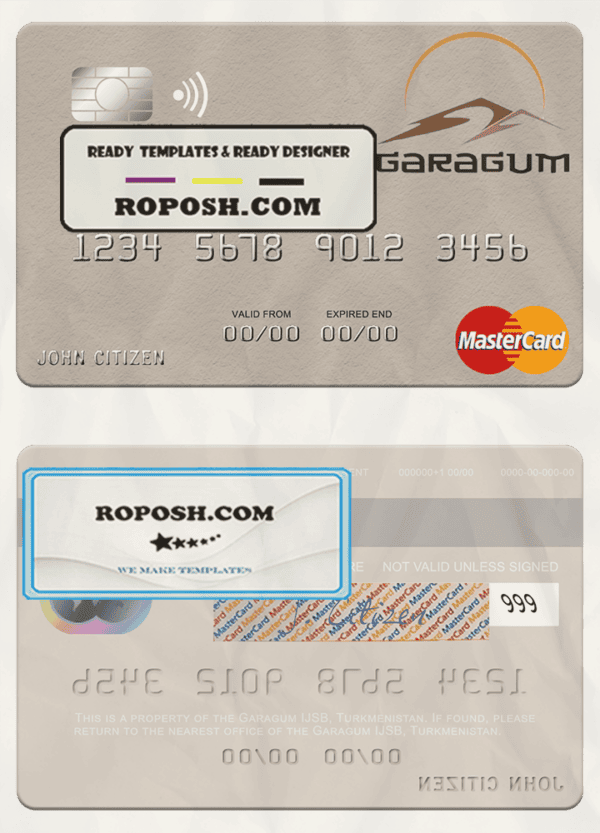 Turkmenistan Garagum IJSB mastercard template in PSD format