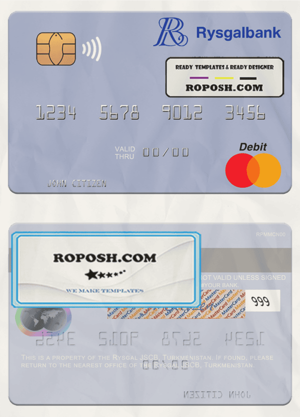 Turkmenistan Rysgal JSCB mastercard template in PSD format