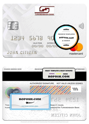 Turkmenistan Turkmenbashi Bank mastercard, fully editable template in PSD format