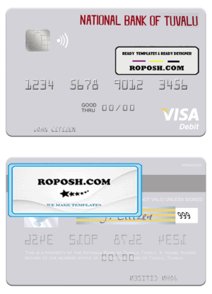 Tuvalu National Bank of Tuvalu visa debit card template in PSD format