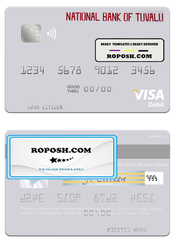 Tuvalu National Bank of Tuvalu visa debit card template in PSD format