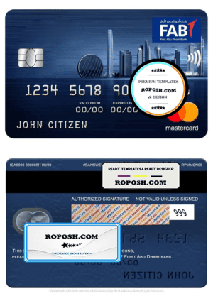 UAE First Abu Dhabi Bank mastercard, fully editable template in PSD format