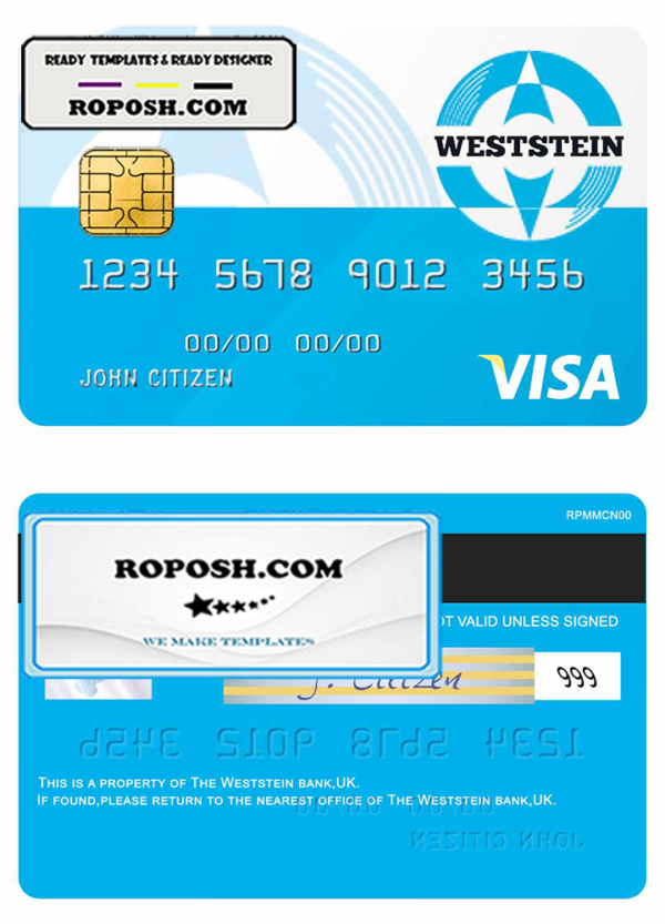 United Kingdom WestStein bank mastercard credit card template in PSD format