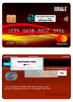 USA BB&T Corp. bank mastercard fully editable template in PSD format