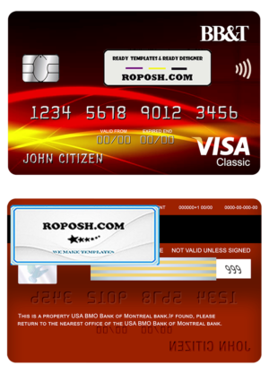 USA BB&T Corp. bank visa classic card fully editable template in PSD format