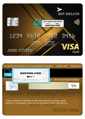 USA Bank of New York Mellon visa gold card fully editable template in PSD format