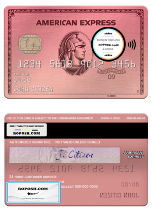 USA Capital One bank AMEX rose gold card template in PSD format, fully editable