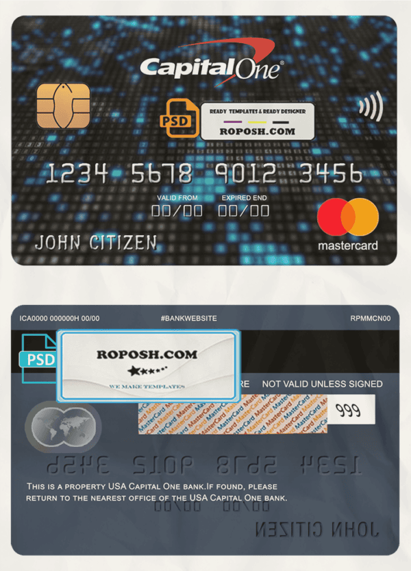 USA Capital One bank mastercard fully editable template in PSD format