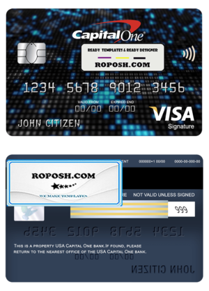 USA Capital One bank visa signature card fully editable template in PSD format