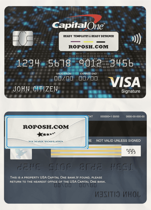 USA Capital One bank visa signature card fully editable template in PSD format