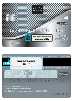 USA Charles Schwab & Co bank American Express card fully editable template in PSD format
