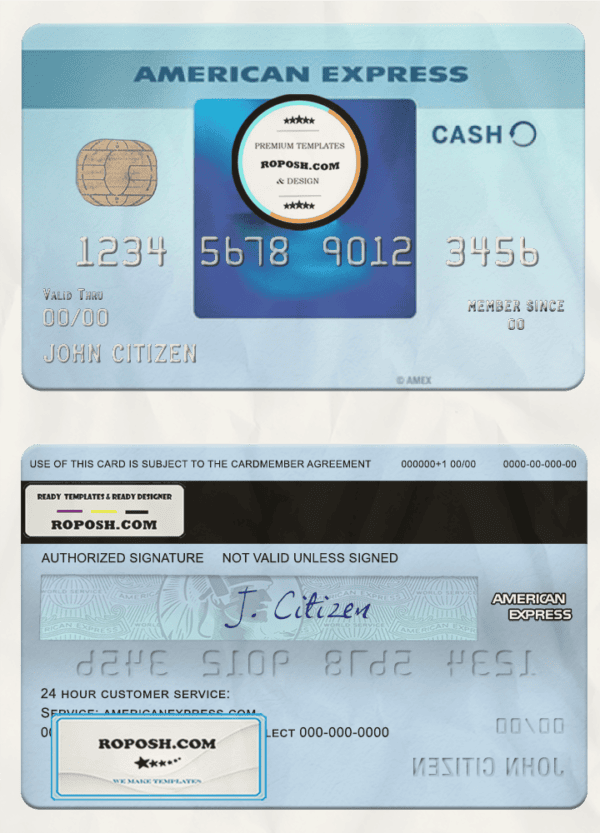 USA Commerce bank AMEX blue cash everyday card template in PSD format, fully editable