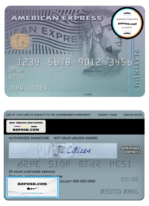 USA Discover bank AMEX platinum card template in PSD format, fully editable