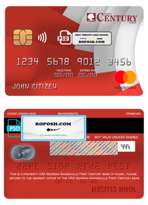 USA Georgia Gainesville First century bank mastercard fully editable template in PSD format