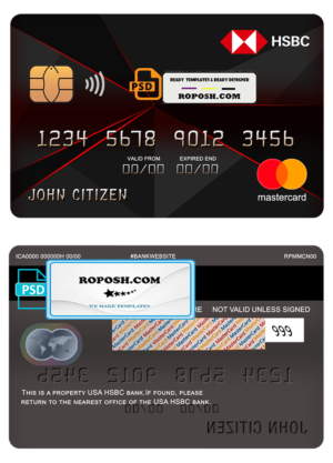 USA HSBC bank mastercard fully editable template in PSD format